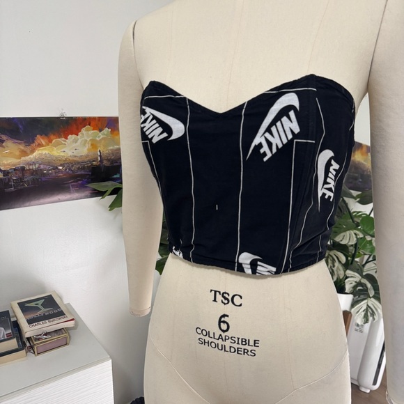 NIKE Reworked Upcycled Black and White Corset Top - Picture 2 of 4
